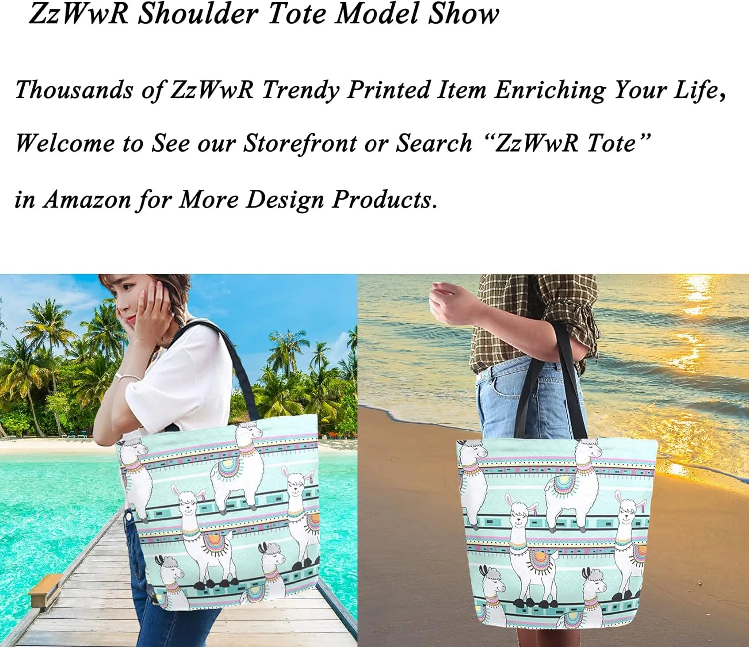 Chic Fashion Pattern Printed Extra Large Shoulder Tote Bag for Beach Travel Weekender Gym Grocery Shopping