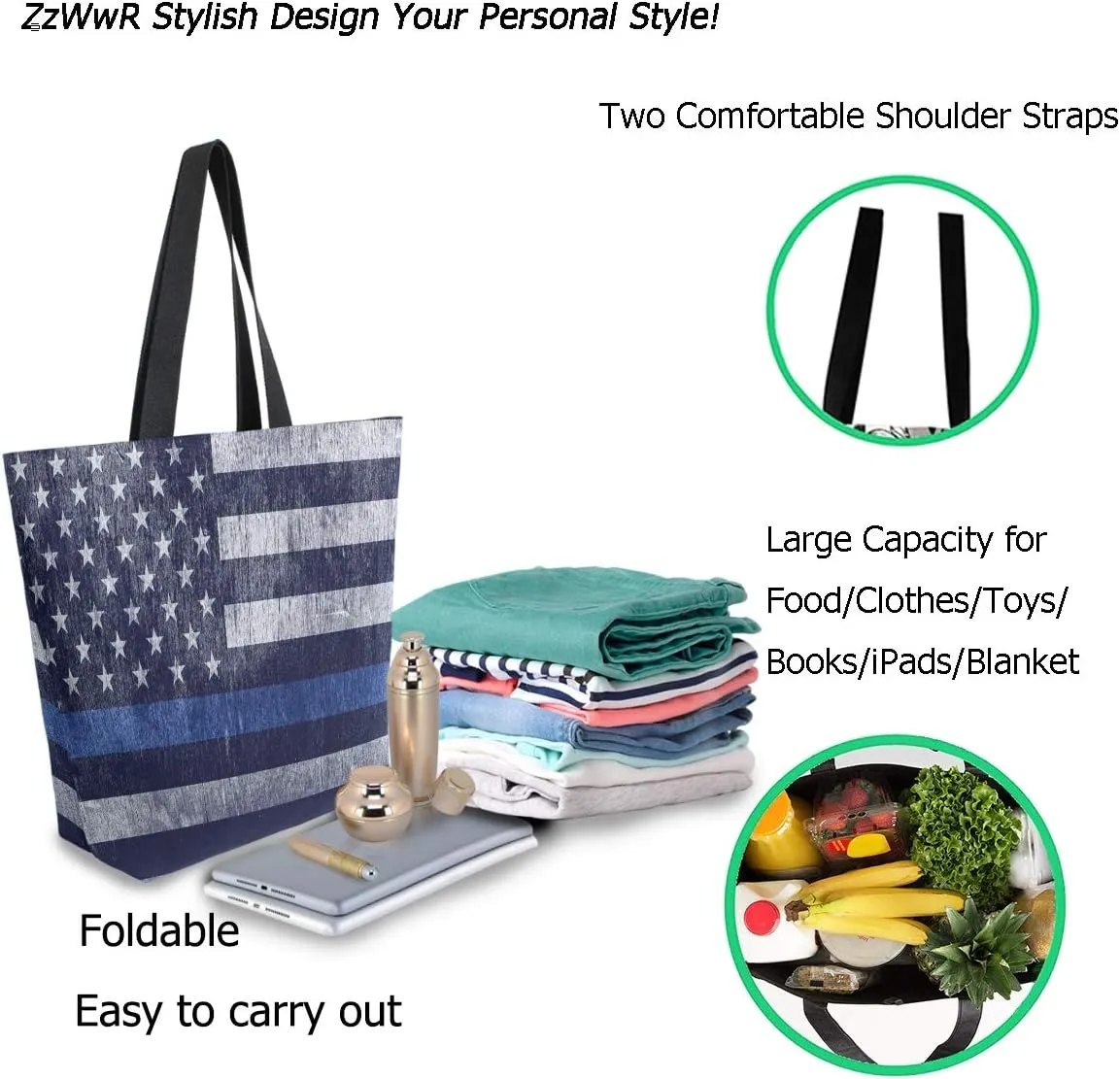 Chic Fashion Pattern Printed Extra Large Shoulder Tote Bag for Beach Travel Weekender Gym Grocery Shopping