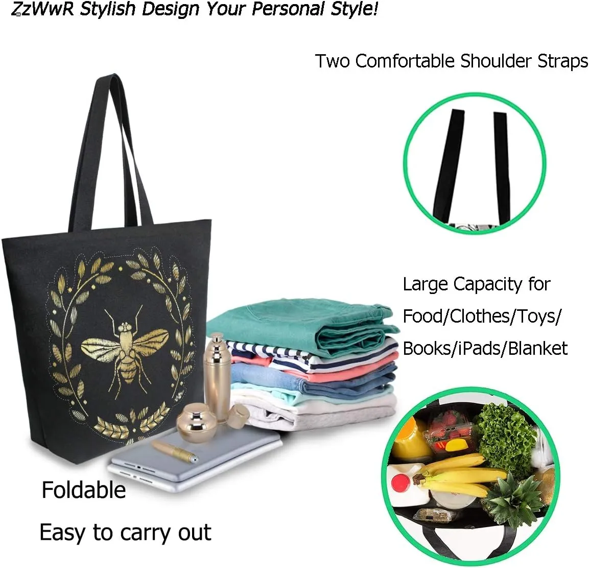 Chic Fashion Pattern Printed Extra Large Shoulder Tote Bag for Beach Travel Weekender Gym Grocery Shopping