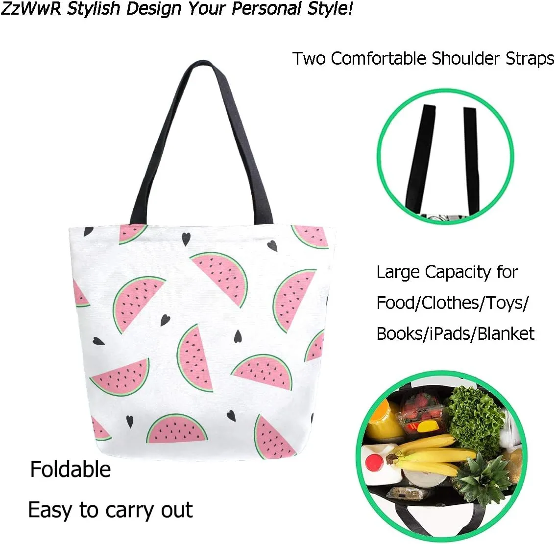 Chic Lifelike Pattern Extra Large Shoulder Tote Bag for Beach Travel Weekender Gym Grocery Shopping