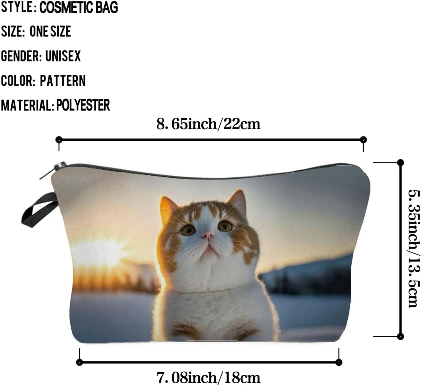 Chubby Cat Makeup Bag Kitten Organizer Zipper Pouch Cat In The Snow Cosmetic Bag Adorable Kitty Present for Cat Lovers Cat Mom Women Friends