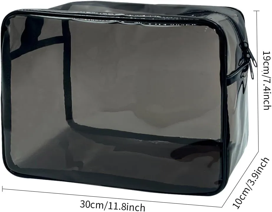 Clear Toiletry Bag, PVC Makeup Bag for Women, Spacious Clear Cosmetic & Toiletry PouchLarge Transparent Makeup Pouch for Travel (Black)