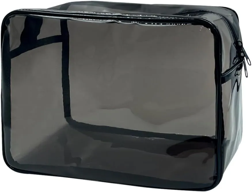 Clear Toiletry Bag, PVC Makeup Bag for Women, Spacious Clear Cosmetic & Toiletry PouchLarge Transparent Makeup Pouch for Travel (Black)