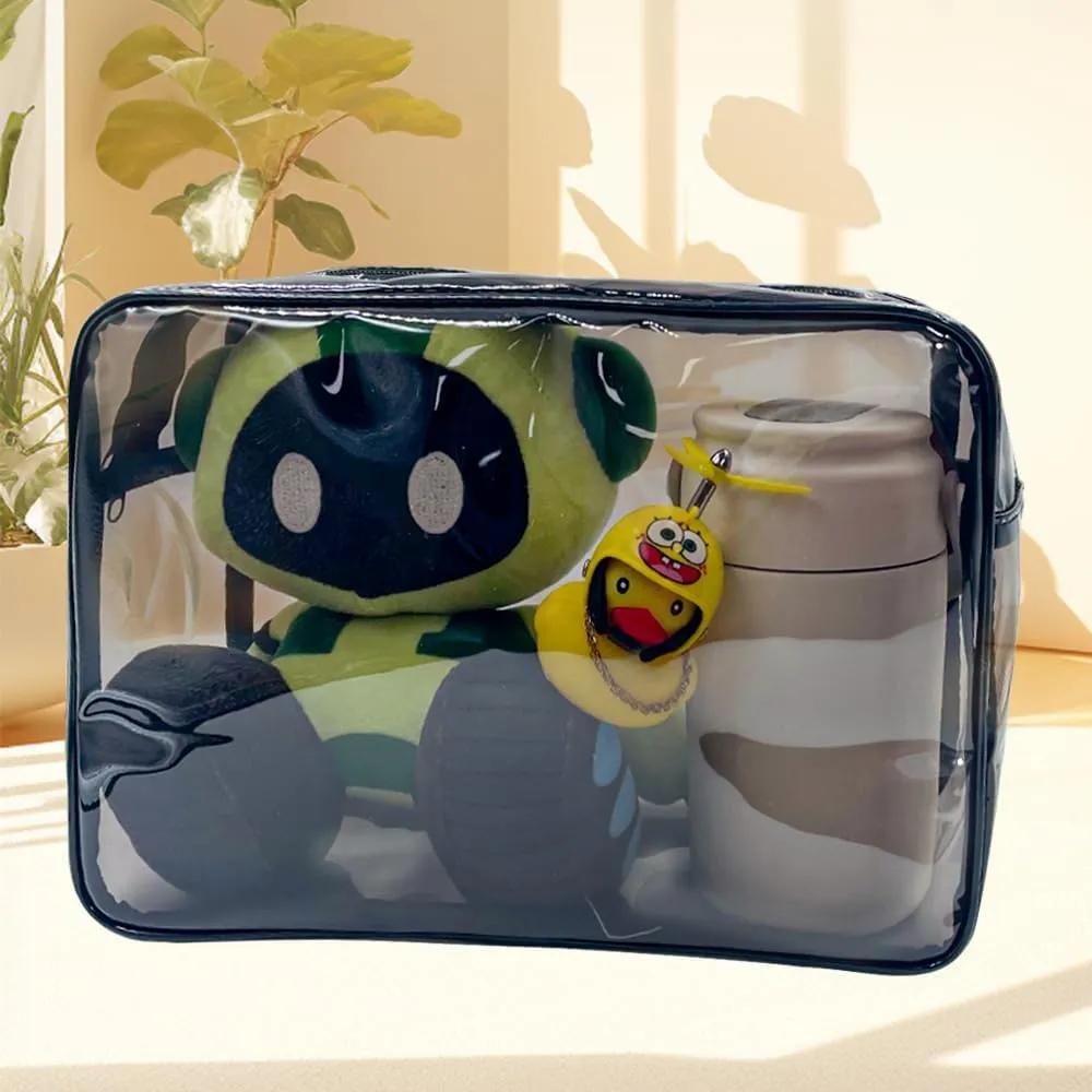 Clear Toiletry Bag, PVC Makeup Bag for Women, Spacious Clear Cosmetic & Toiletry PouchLarge Transparent Makeup Pouch for Travel (Black)