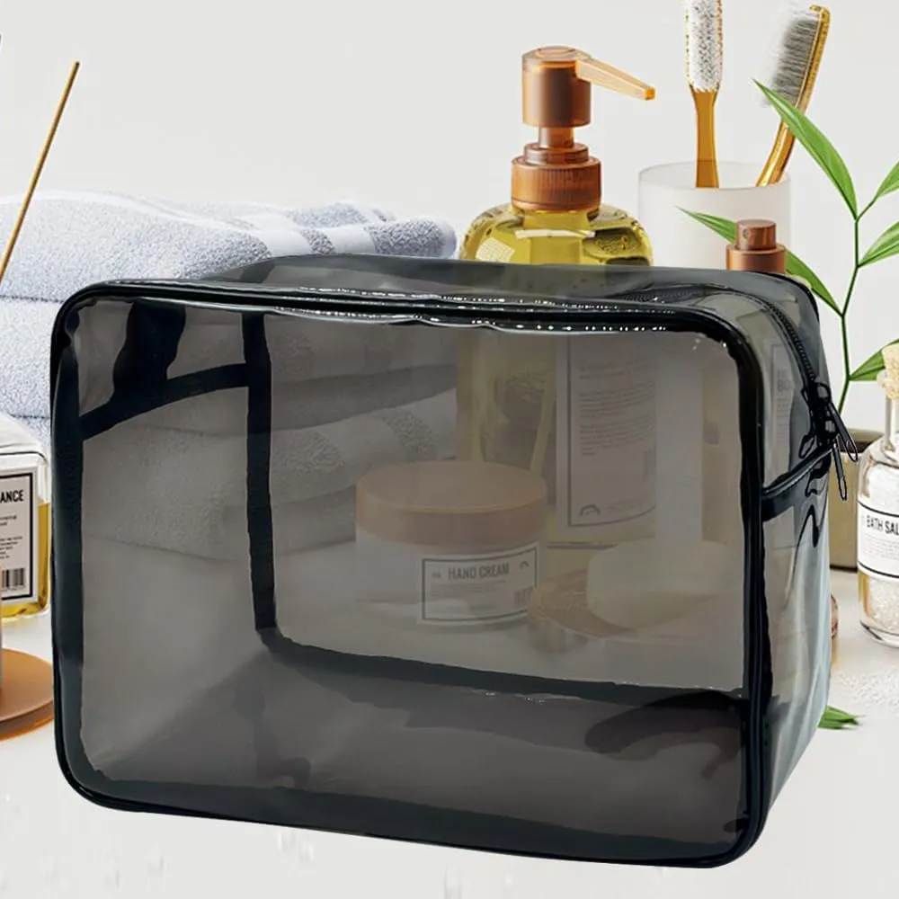 Clear Toiletry Bag, PVC Makeup Bag for Women, Spacious Clear Cosmetic & Toiletry PouchLarge Transparent Makeup Pouch for Travel (Black)