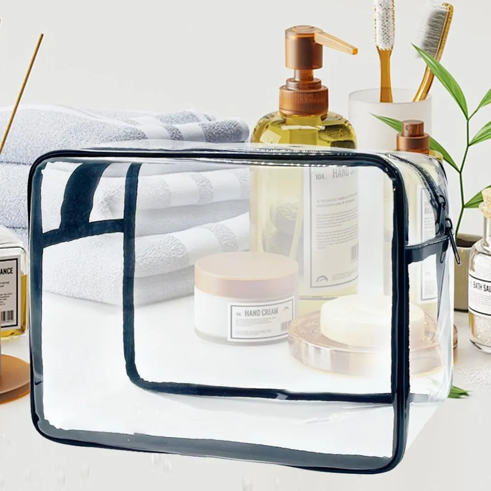 Clear Toiletry Bag, PVC Makeup Bag for Women, Spacious Clear Cosmetic & Toiletry PouchLarge Transparent Makeup Pouch for Travel (Clear)