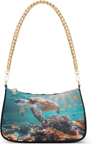 Colorful Coral Sea Turtle Shoulder Bag, Trendy Bags for Women