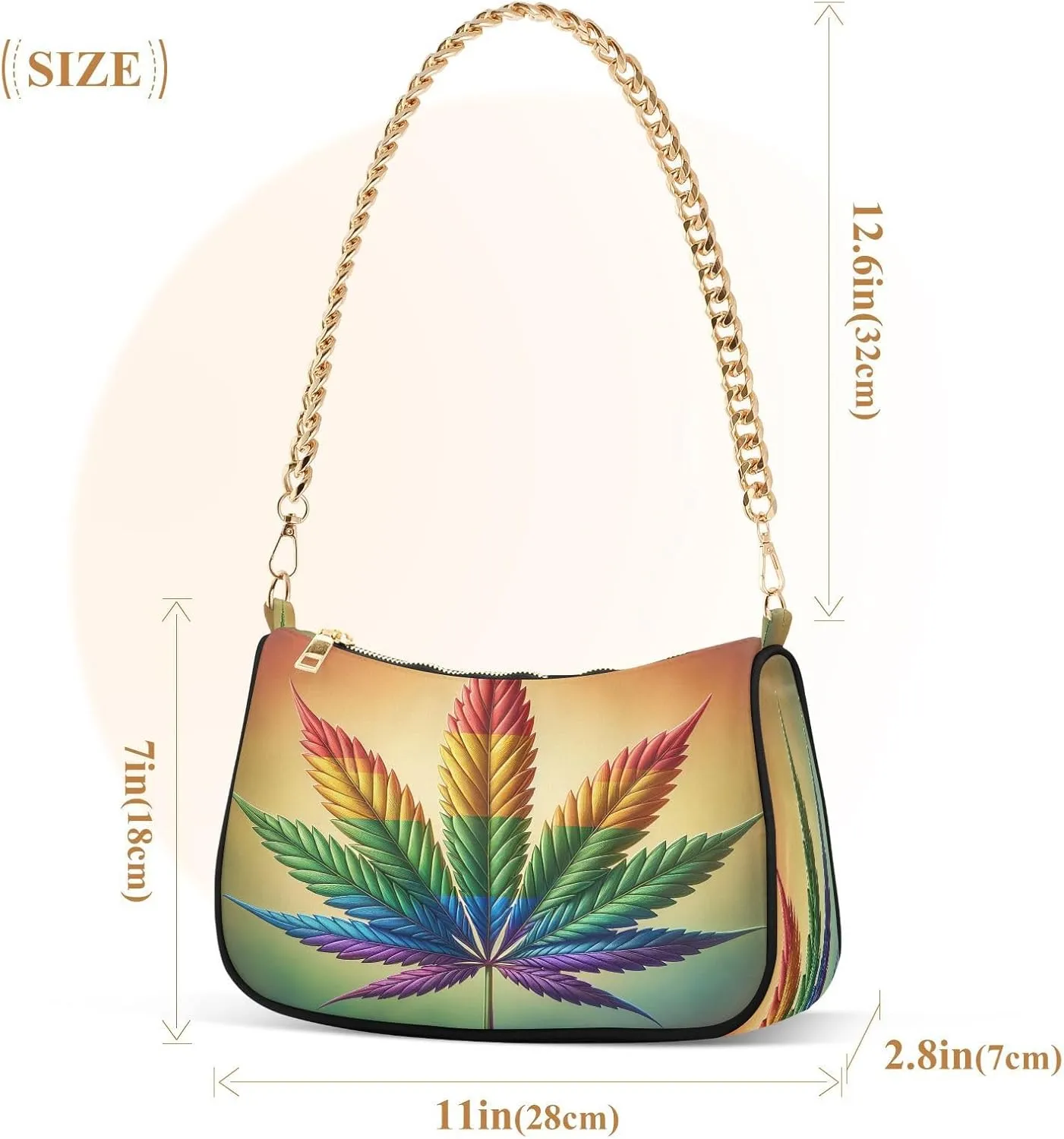 Colorful Leaf Shoulder Bag with Zipper, Crossbody Bags for Women Trendy