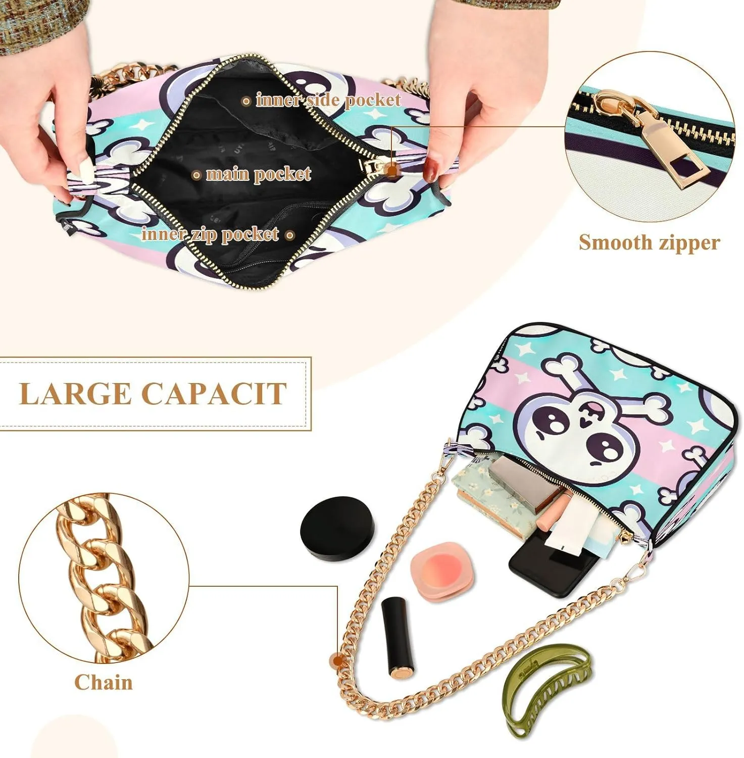 Colorful Leaf Shoulder Bag with Zipper, Crossbody Bags for Women Trendy