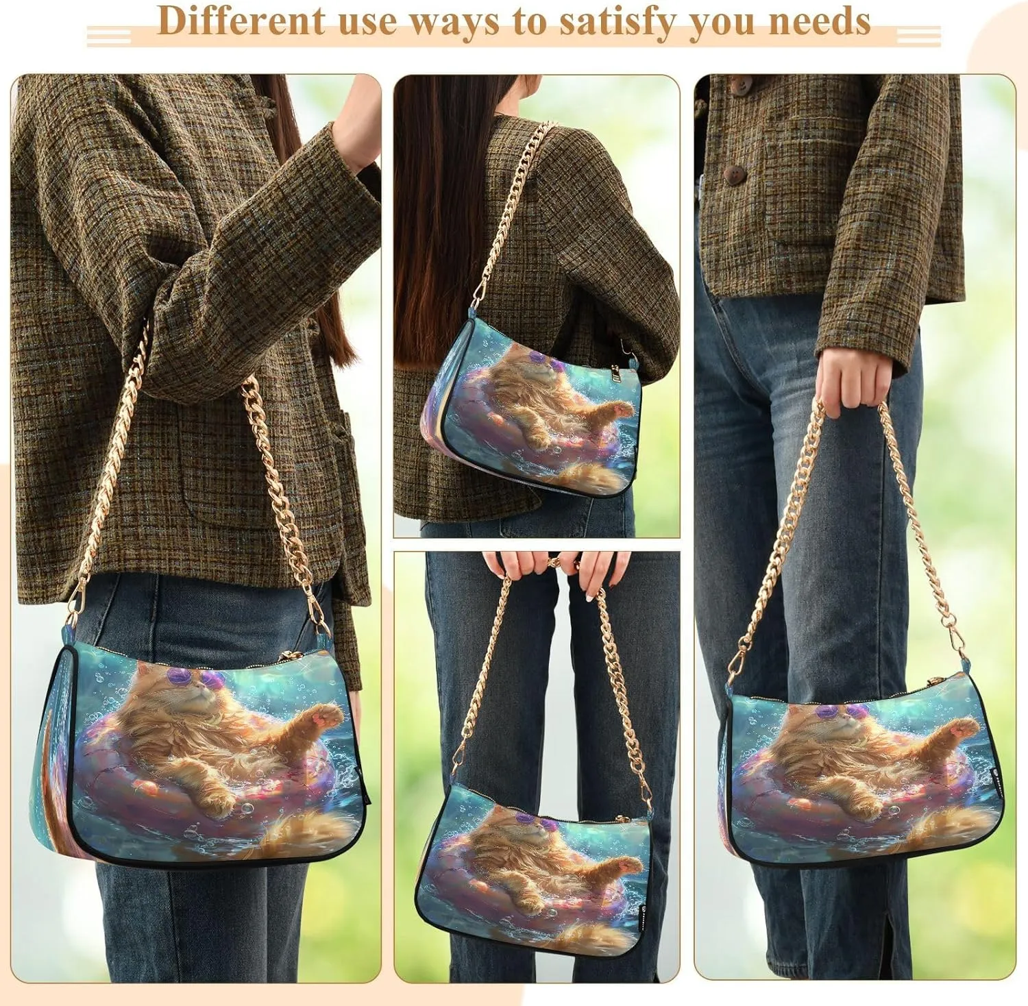 Colorful Leaf Shoulder Bag with Zipper, Crossbody Bags for Women Trendy