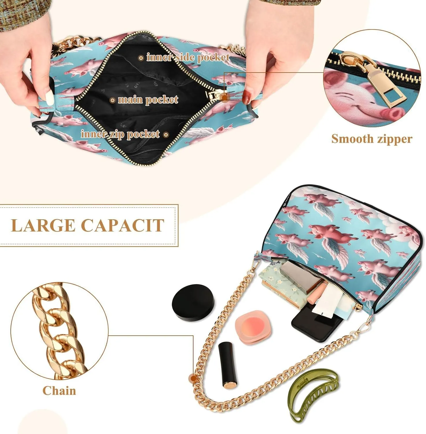 Colorful Leaf Shoulder Bag with Zipper, Crossbody Bags for Women Trendy