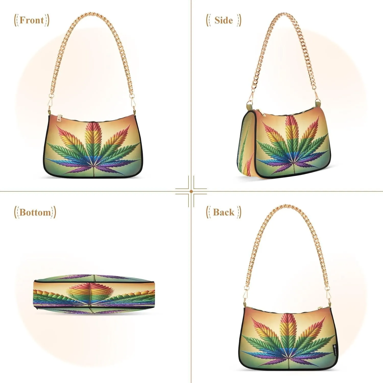 Colorful Leaf Shoulder Bag with Zipper, Crossbody Bags for Women Trendy