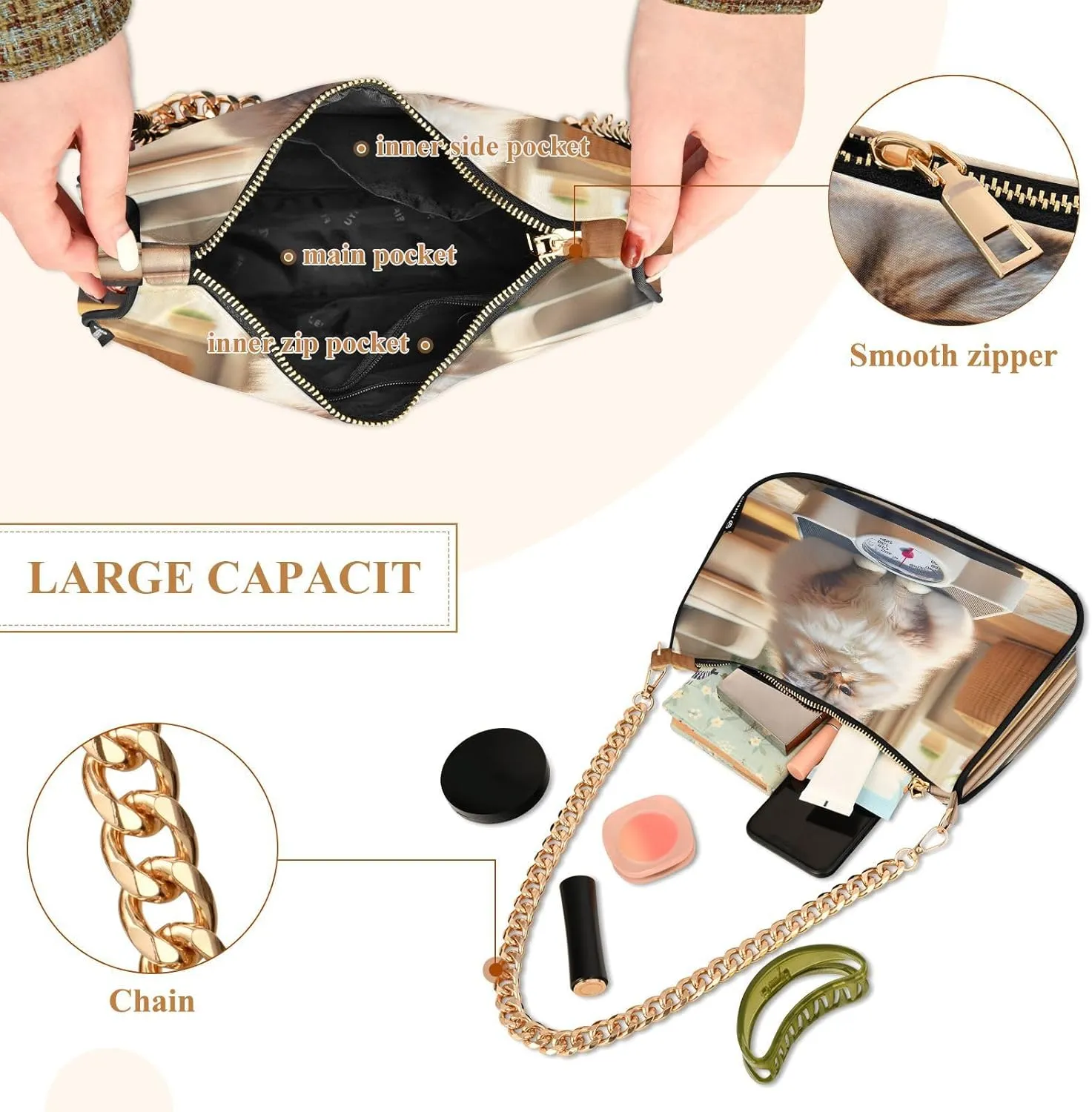 Colorful Leaf Shoulder Bag with Zipper, Crossbody Bags for Women Trendy