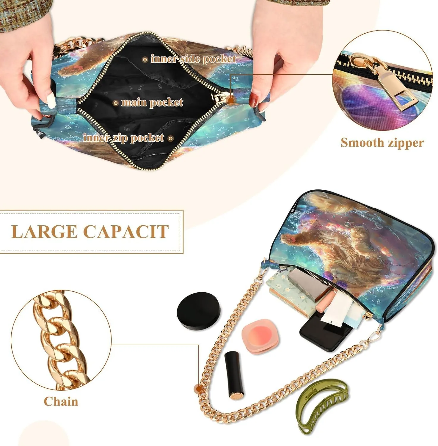 Colorful Leaf Shoulder Bag with Zipper, Crossbody Bags for Women Trendy