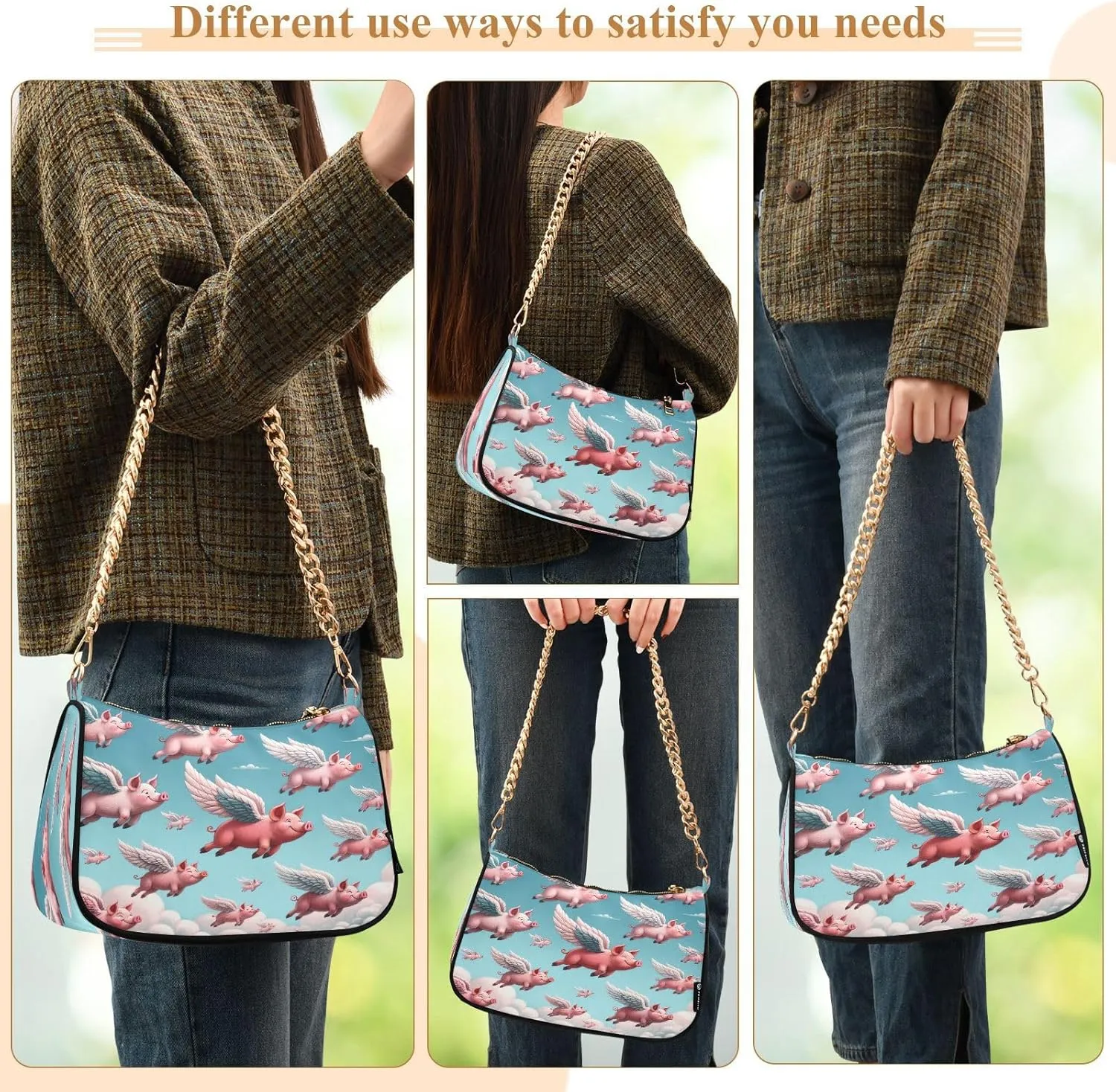 Colorful Leaf Shoulder Bag with Zipper, Crossbody Bags for Women Trendy