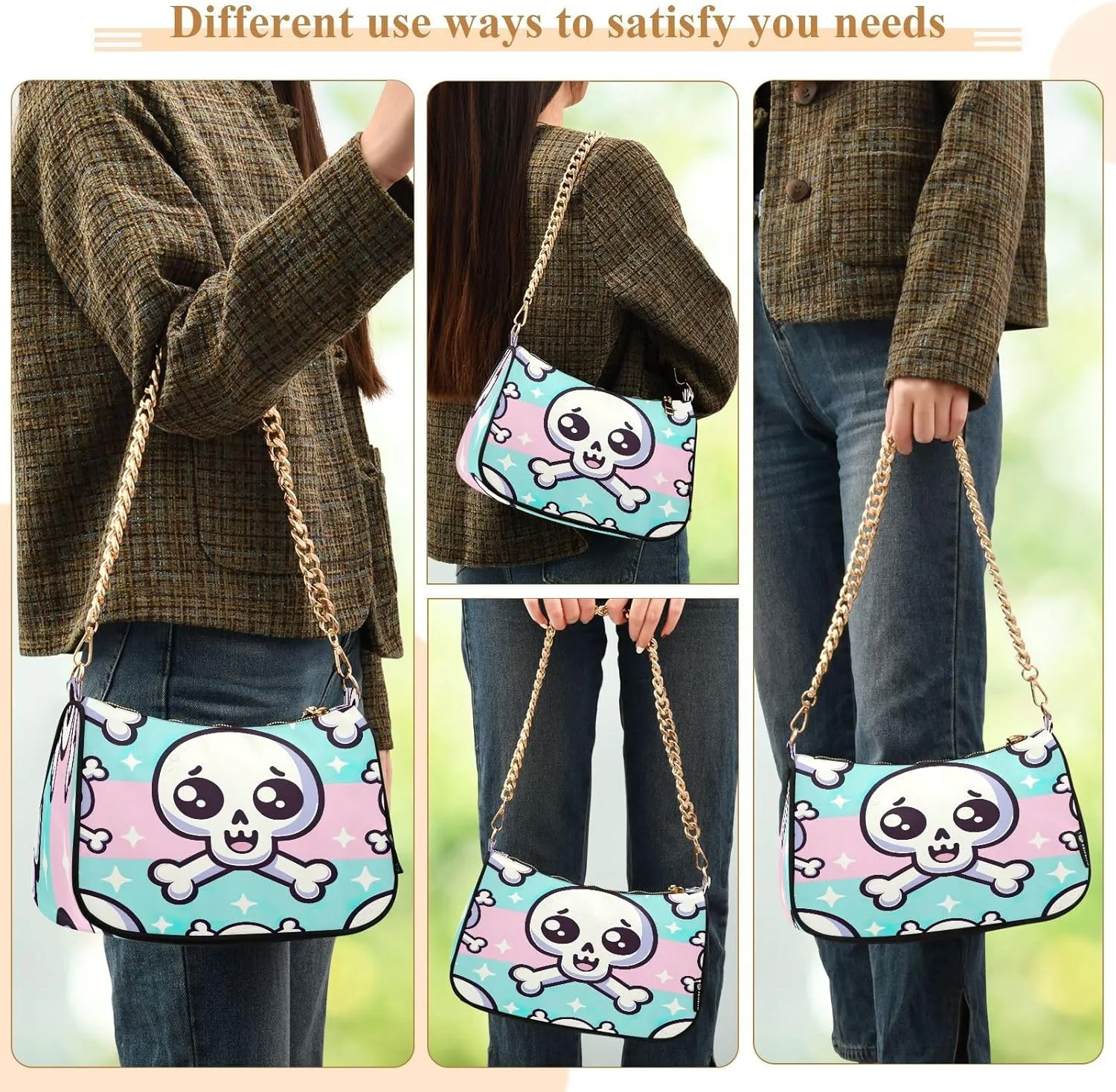 Colorful Leaf Shoulder Bag with Zipper, Crossbody Bags for Women Trendy