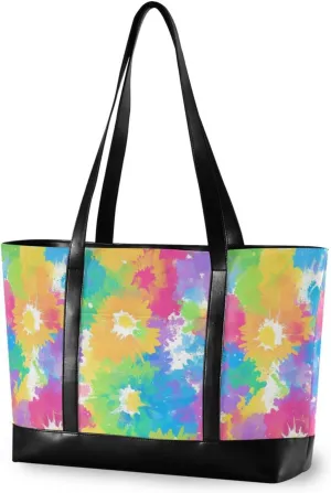 Colorful Tie Die Flowers Large Capacity professional tote bag for women with zipper work handbags for Travel Essentials Beach Gifts Birthday Gifts for Women with diaper bulto para laptop