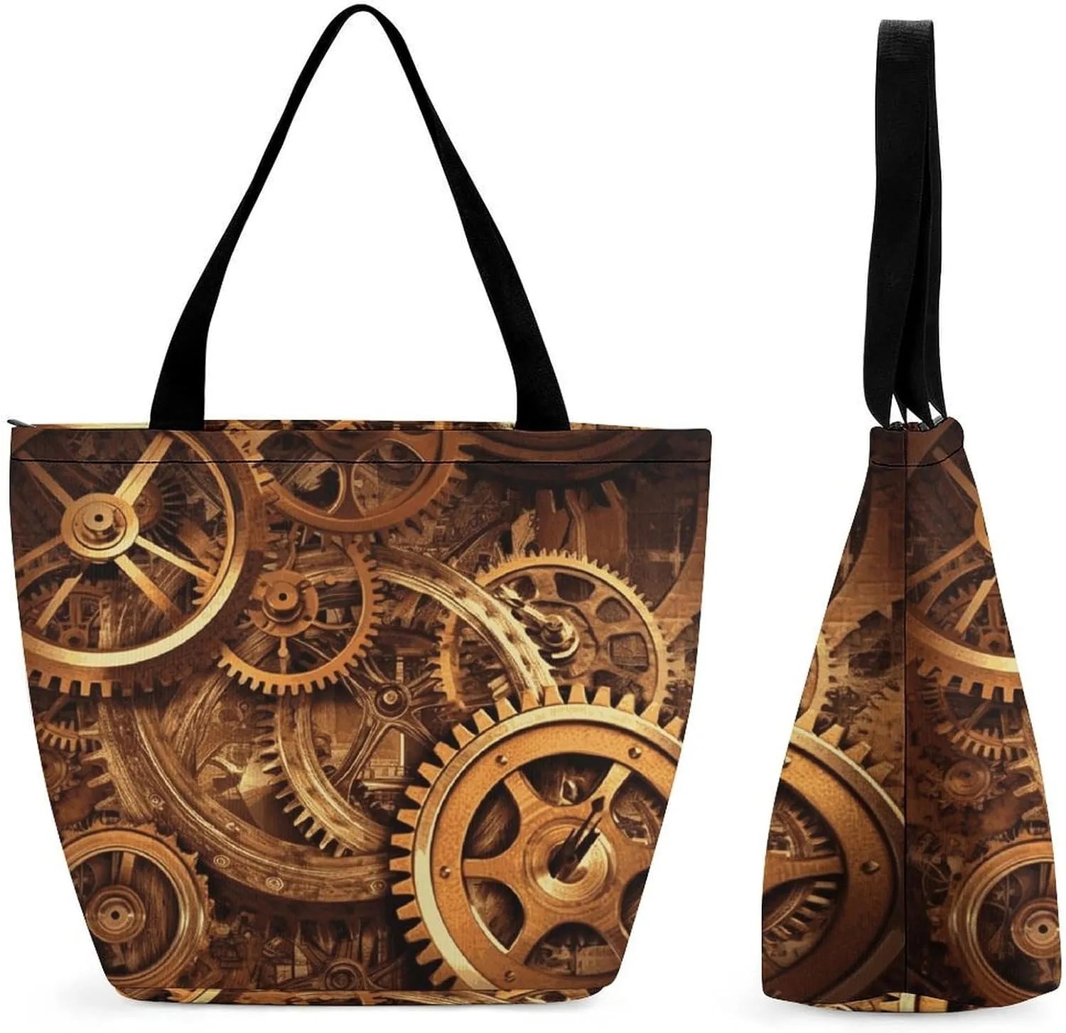 Cool Steampunk Gears Shopping Bag for Ladies Reusable Shopping Bagstote Bag Stylish Waterproof Oxford Cloth Ladies Shoulder Bag for Work Shopping