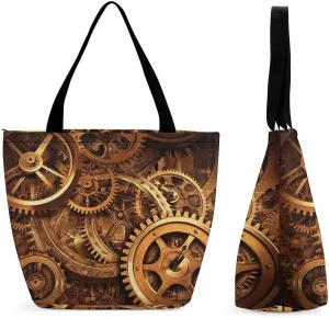 Cool Steampunk Gears Shopping Bag for Ladies Reusable Shopping Bagstote Bag Stylish Waterproof Oxford Cloth Ladies Shoulder Bag for Work Shopping