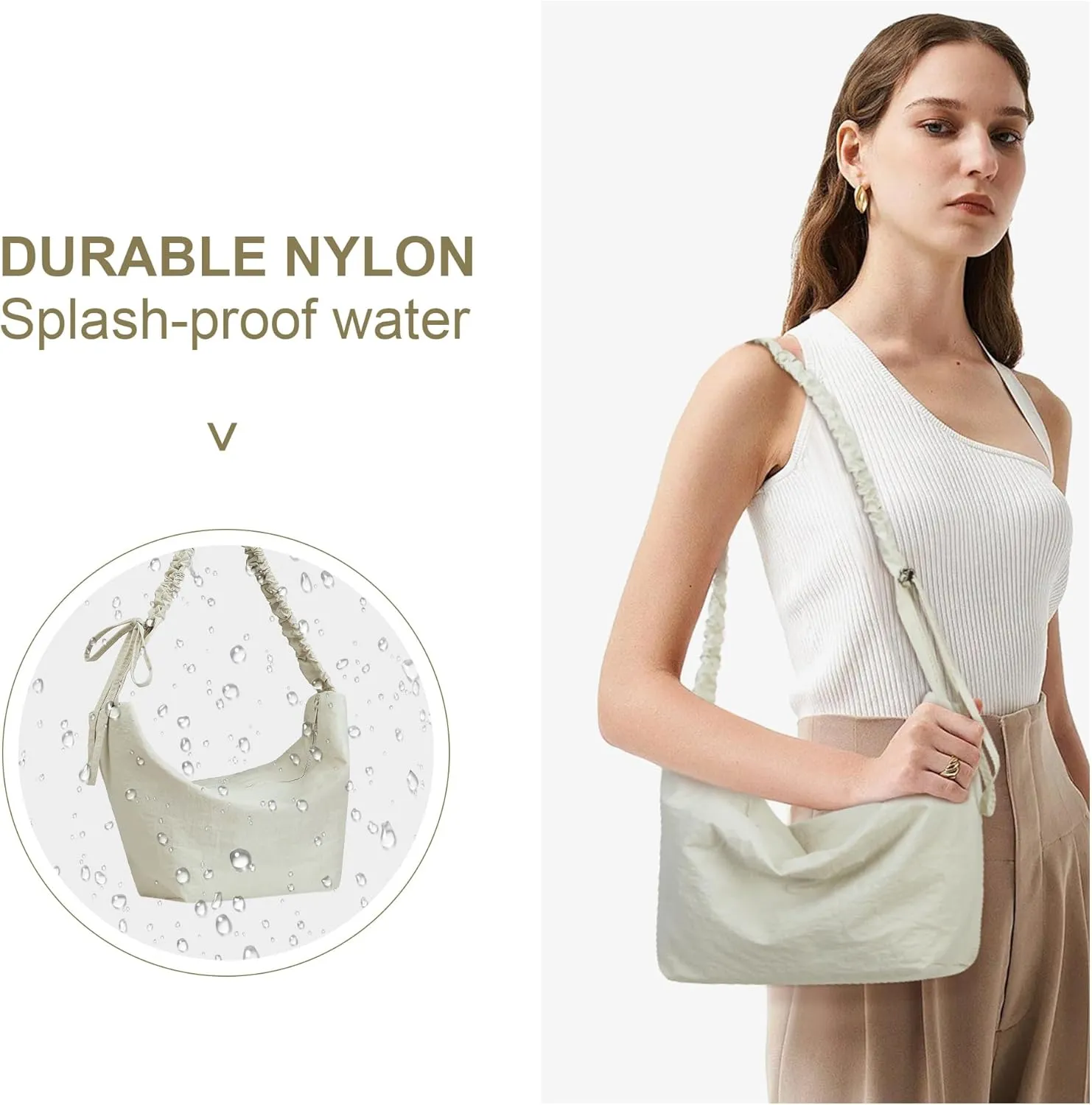 CORALDAISY Crescent Bag Hobo Crossbody Bags for Women Tote Handbag Ruched Shoulder Bag Lightweight Casual Sling Bag