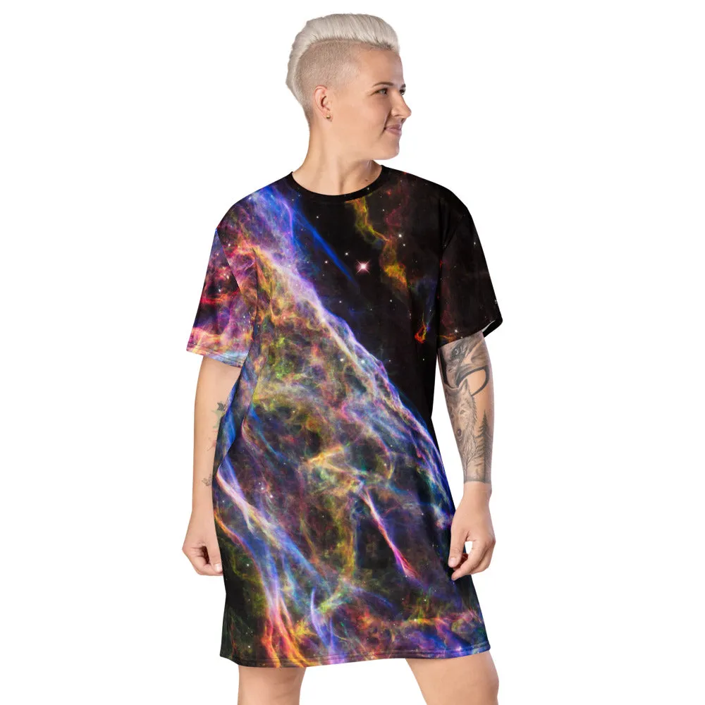 Cosmic Veil Nebula T-Shirt Dress