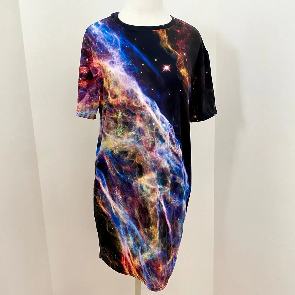 Cosmic Veil Nebula T-Shirt Dress