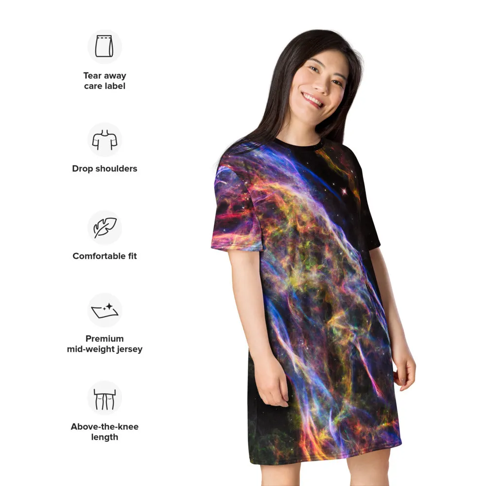 Cosmic Veil Nebula T-Shirt Dress