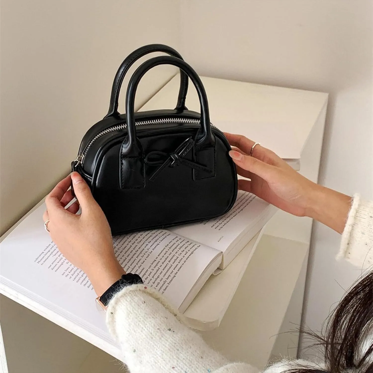 Creative Bows Aesthetic Shoulder Bag PU Leather Handbag Stylish Crossbody Bags Casual Satchel Purse For Everyday Use