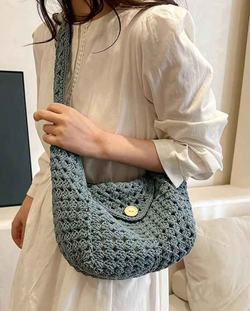 Crochet Bucket Bags For Women Trendy Summer Cute Beach pusres Aesthetic Woven crossbody Vacation shoulder bags