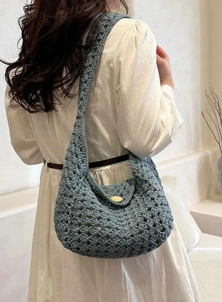 Crochet Bucket Bags For Women Trendy Summer Cute Beach pusres Aesthetic Woven crossbody Vacation shoulder bags