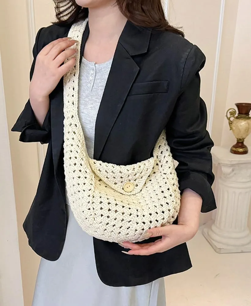 Crochet Bucket Bags For Women Trendy Summer Cute Beach pusres Aesthetic Woven crossbody Vacation shoulder bags