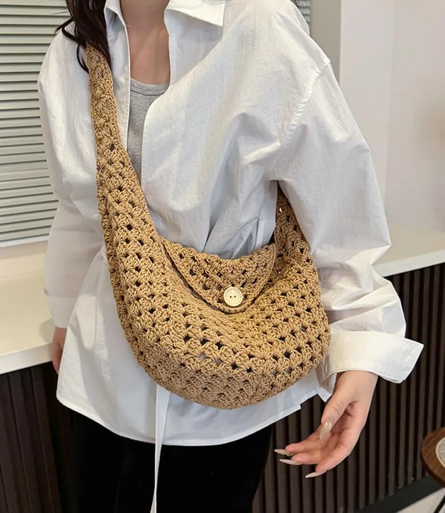 Crochet Bucket Bags For Women Trendy Summer Cute Beach pusres Aesthetic Woven crossbody Vacation shoulder bags
