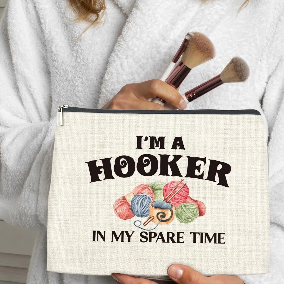 Crochet Gifts Makeup Bag, Crochet Lovers Gifts for Women, Funny Cosmetic Travel Organizer Bag