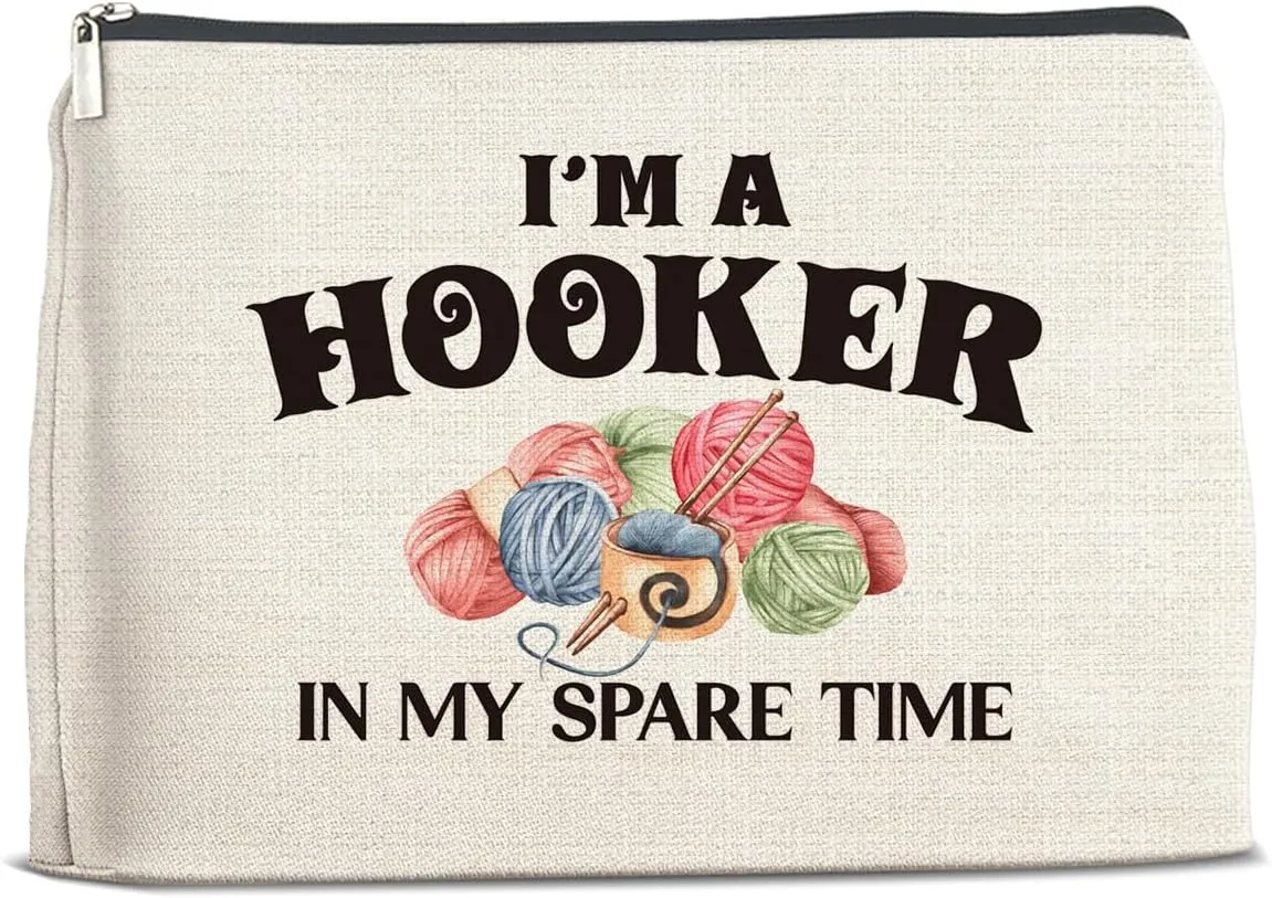 Crochet Gifts Makeup Bag, Crochet Lovers Gifts for Women, Funny Cosmetic Travel Organizer Bag