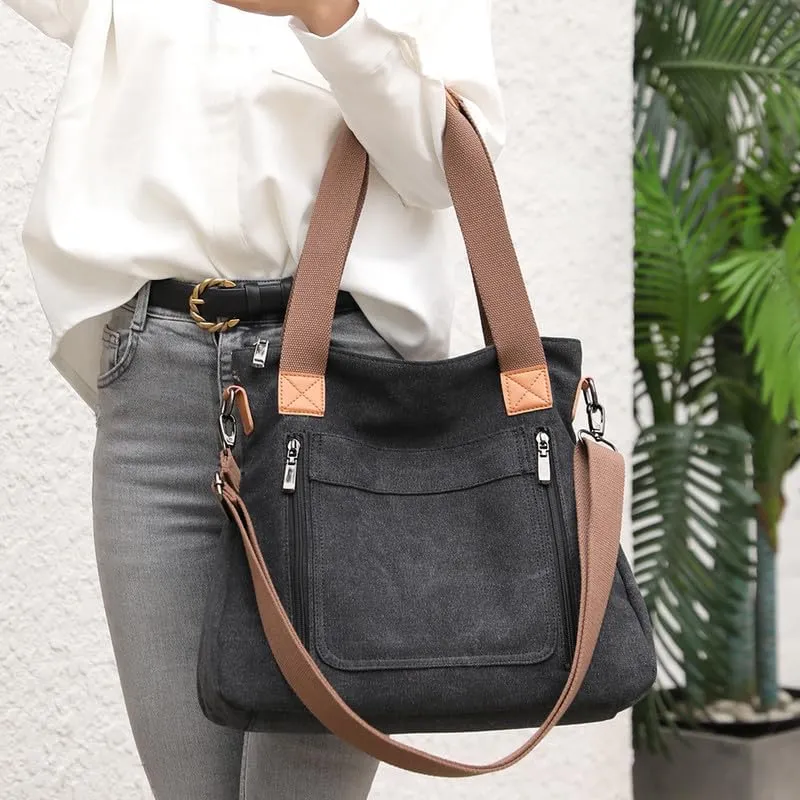 Crossbody Bags for Women Large Tote Bags Laptop Bag Canvas Professional Work Commuter Purse Travel Bag Shoulder Bag Black