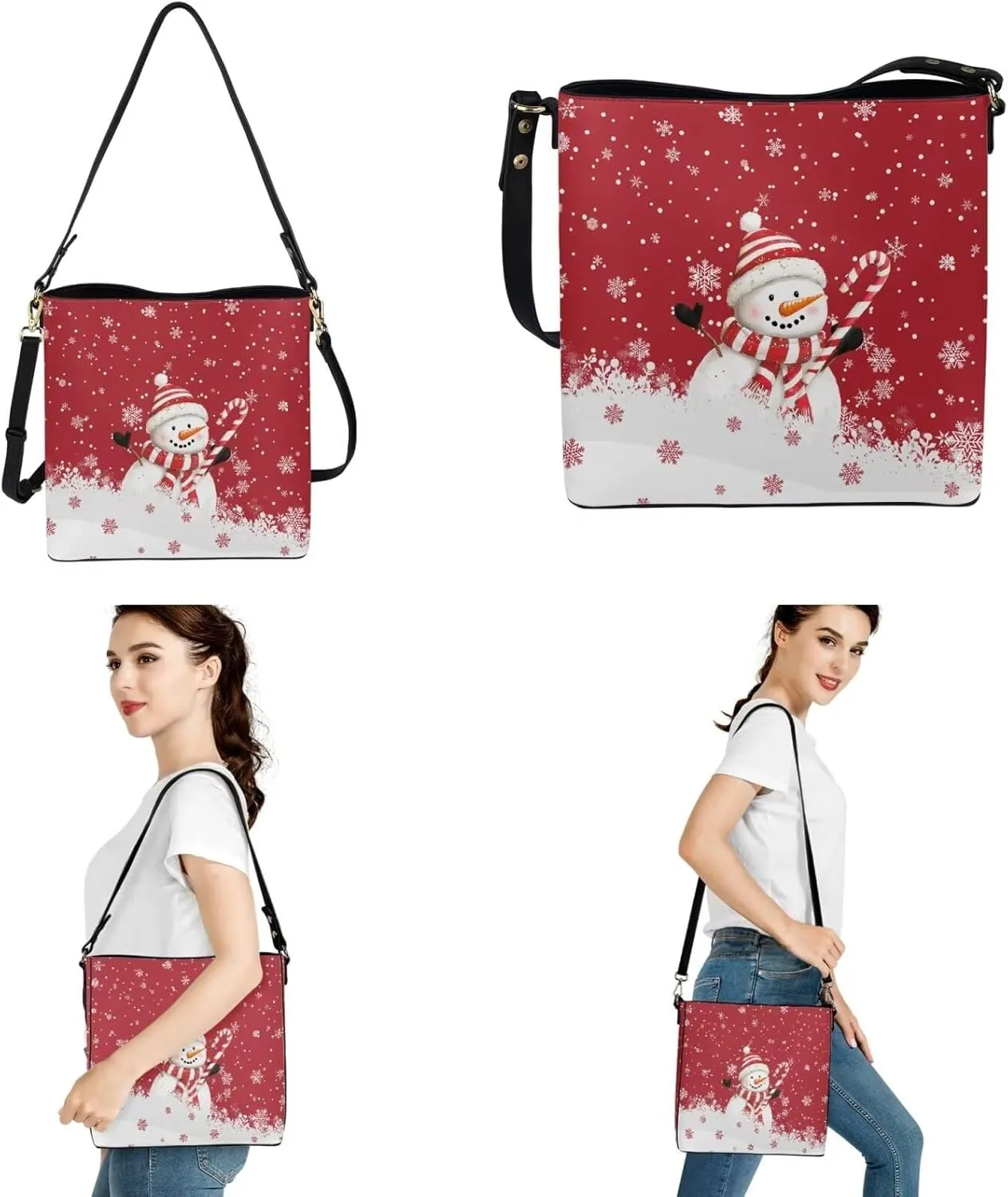 Crossbody Bags for Women Leather Bucket Bags with Car Key Case 2 Piece Shoulder Bag Trendy Handbag
