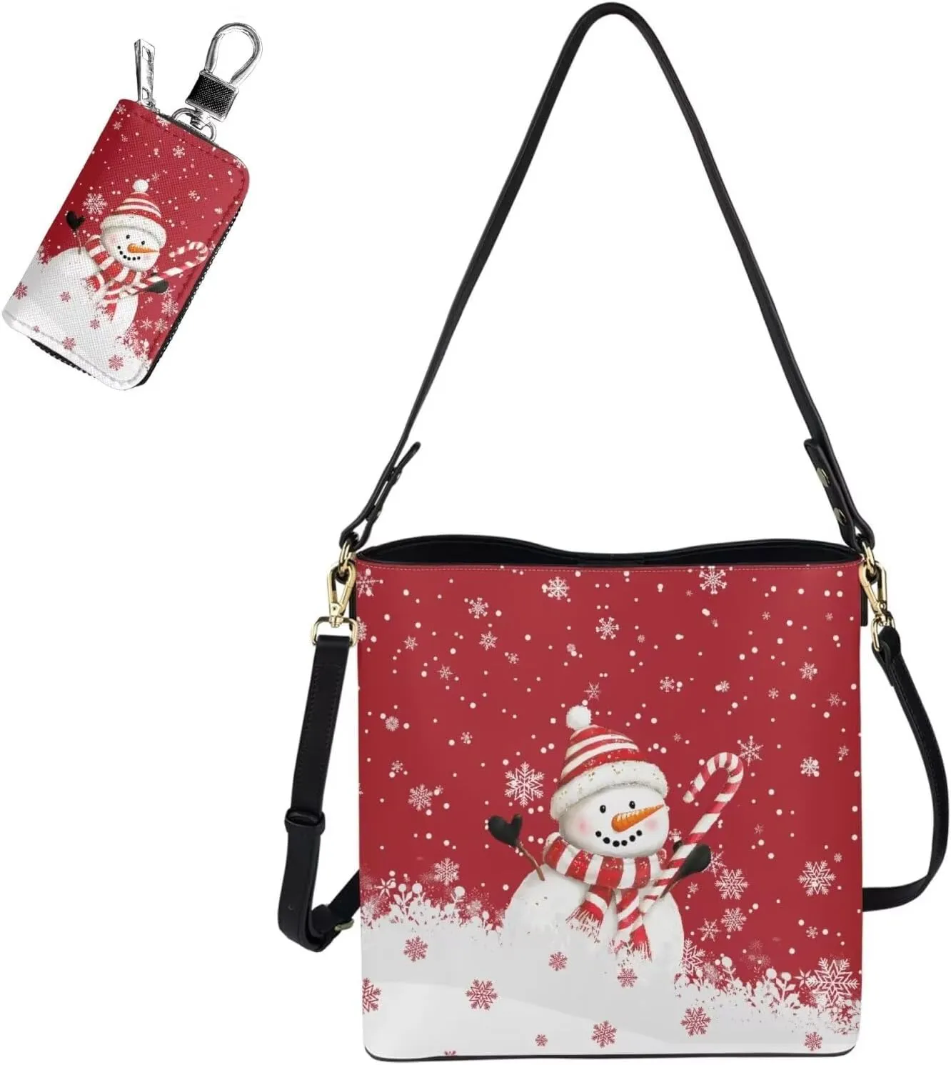 Crossbody Bags for Women Leather Bucket Bags with Car Key Case 2 Piece Shoulder Bag Trendy Handbag