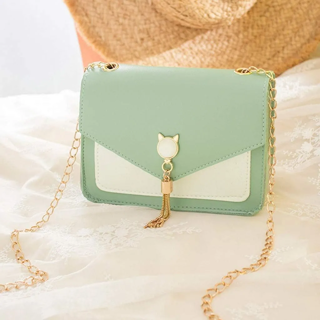 Crossbody Zipper Bag Phone Small Shoulder Cat Women Fringe Bag Messenger Mobile Cover