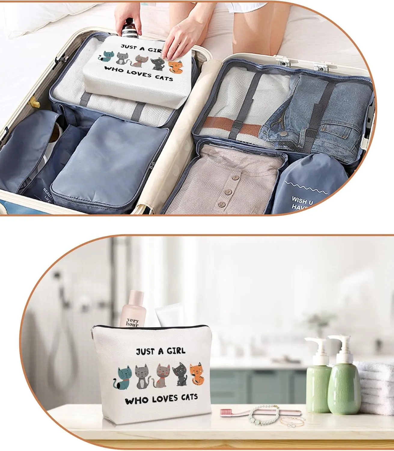 Cute Cat Makeup Bag Travel Cosmetic Zipper Pouch Funny Teen Girls Party Favor Bags Cat Lovers Themed Gifts for Women