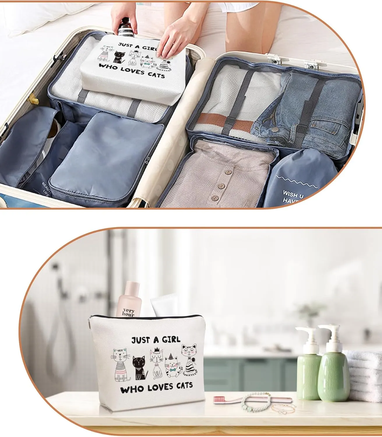 Cute Cat Makeup Bag Travel Cosmetic Zipper Pouch Funny Teen Girls Party Favor Bags Cat Lovers Themed Gifts for Women