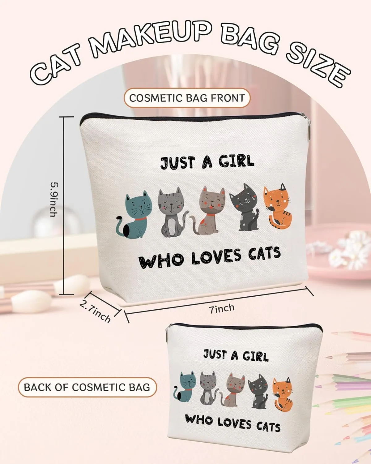Cute Cat Makeup Bag Travel Cosmetic Zipper Pouch Funny Teen Girls Party Favor Bags Cat Lovers Themed Gifts for Women