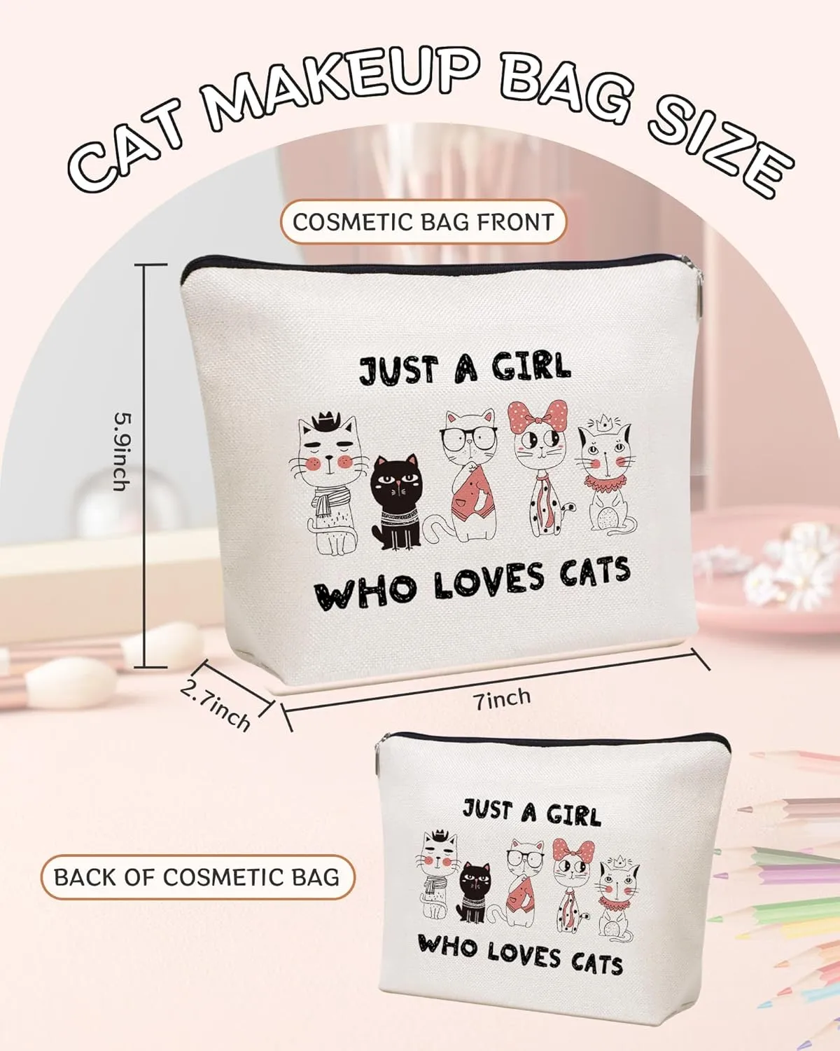 Cute Cat Makeup Bag Travel Cosmetic Zipper Pouch Funny Teen Girls Party Favor Bags Cat Lovers Themed Gifts for Women