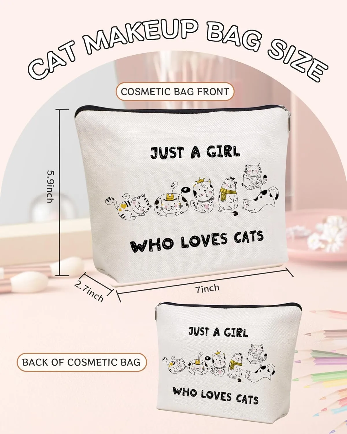 Cute Cat Makeup Bag Travel Cosmetic Zipper Pouch Funny Teen Girls Party Favor Bags Cat Lovers Themed Gifts for Women