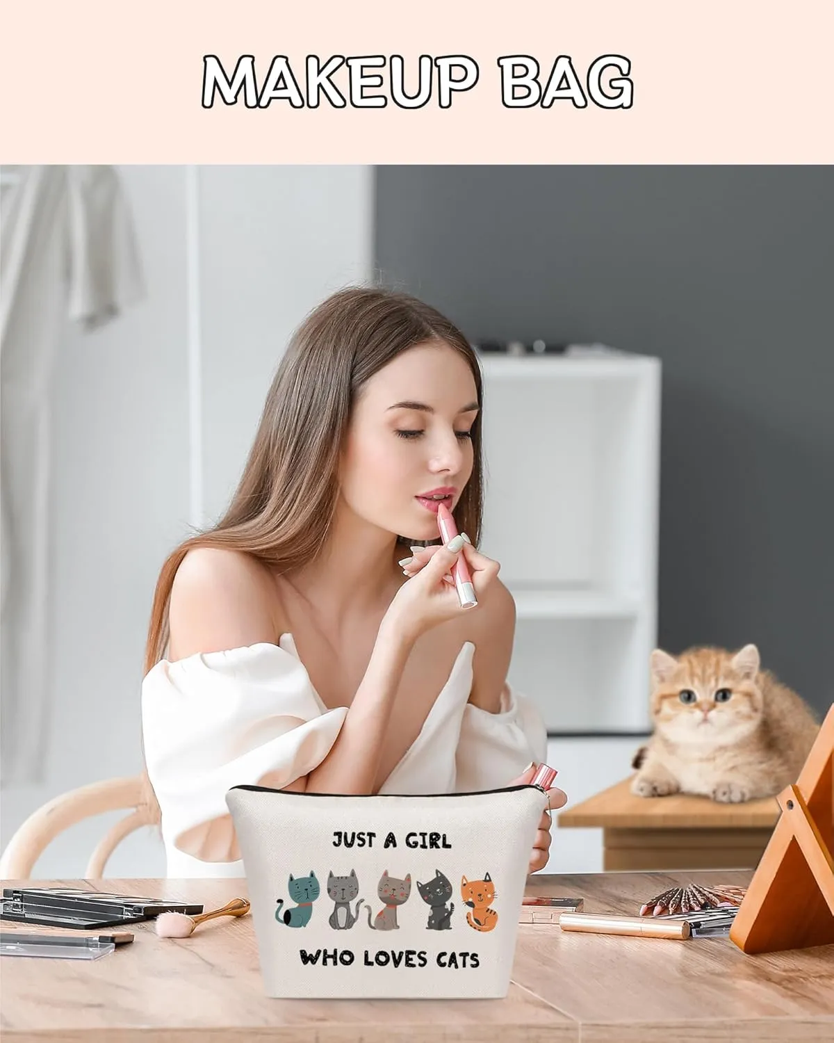 Cute Cat Makeup Bag Travel Cosmetic Zipper Pouch Funny Teen Girls Party Favor Bags Cat Lovers Themed Gifts for Women