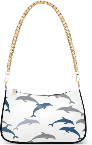 Cute Dolphins White Women's Shoulder Bag, Trendy Hand Bags for Women