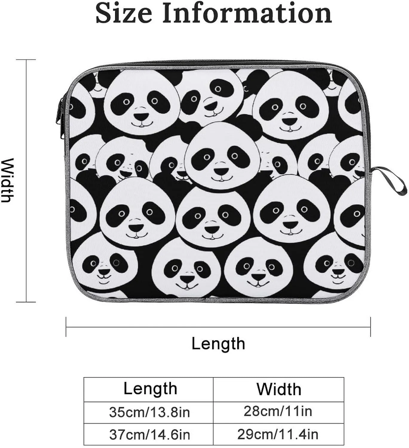 Cute Panda Head Laptop Sleeve Notebook Computer Pocket Case Tablet Briefcase Carrying Bag Protective Case 14inch