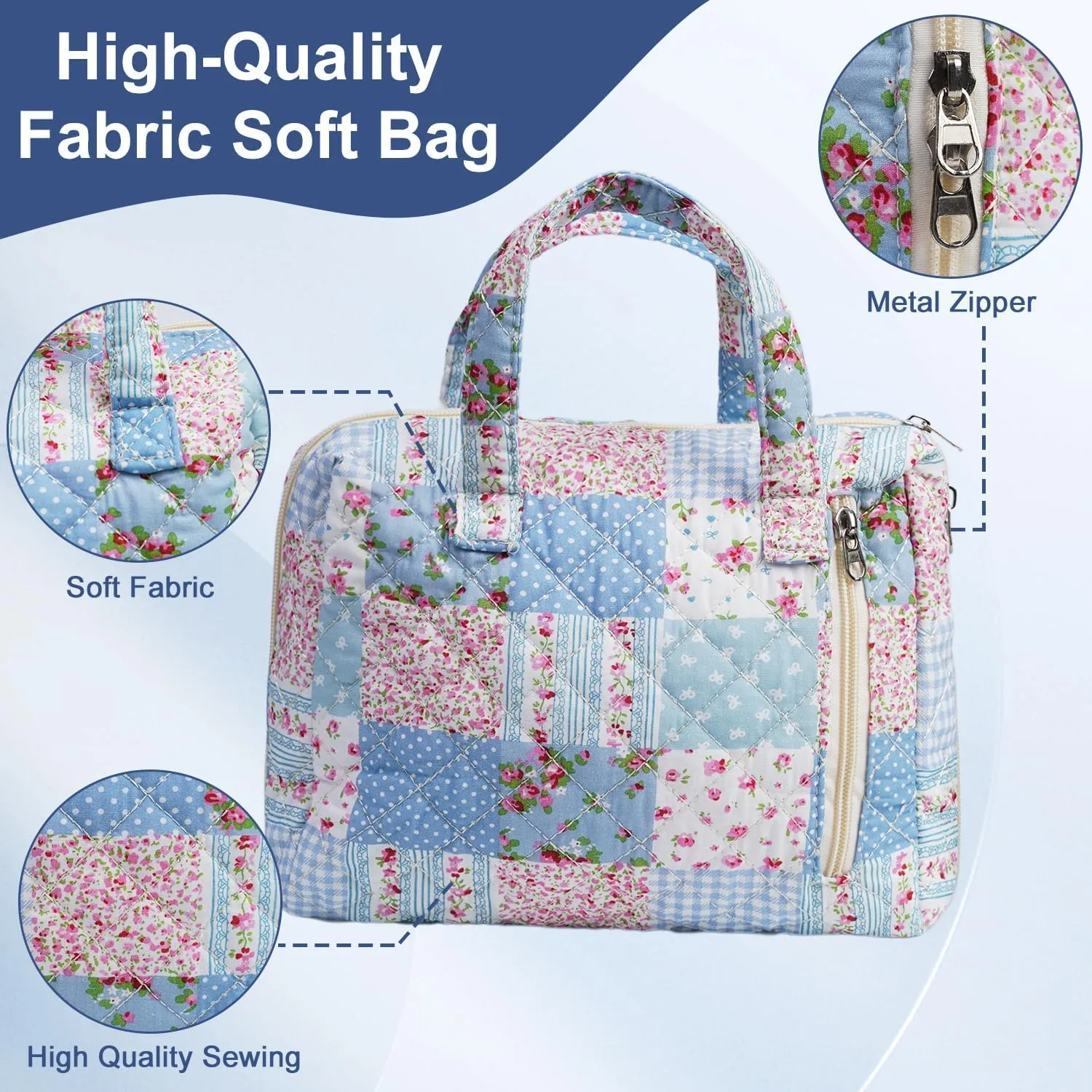Cute Quilted Floral Makeup Bag(2Pcs)Coquette Aesthetic Cosmetic BagTravel Toiletry Bags Kawaii Aesthetic pouch for Women (15-GridRose)
