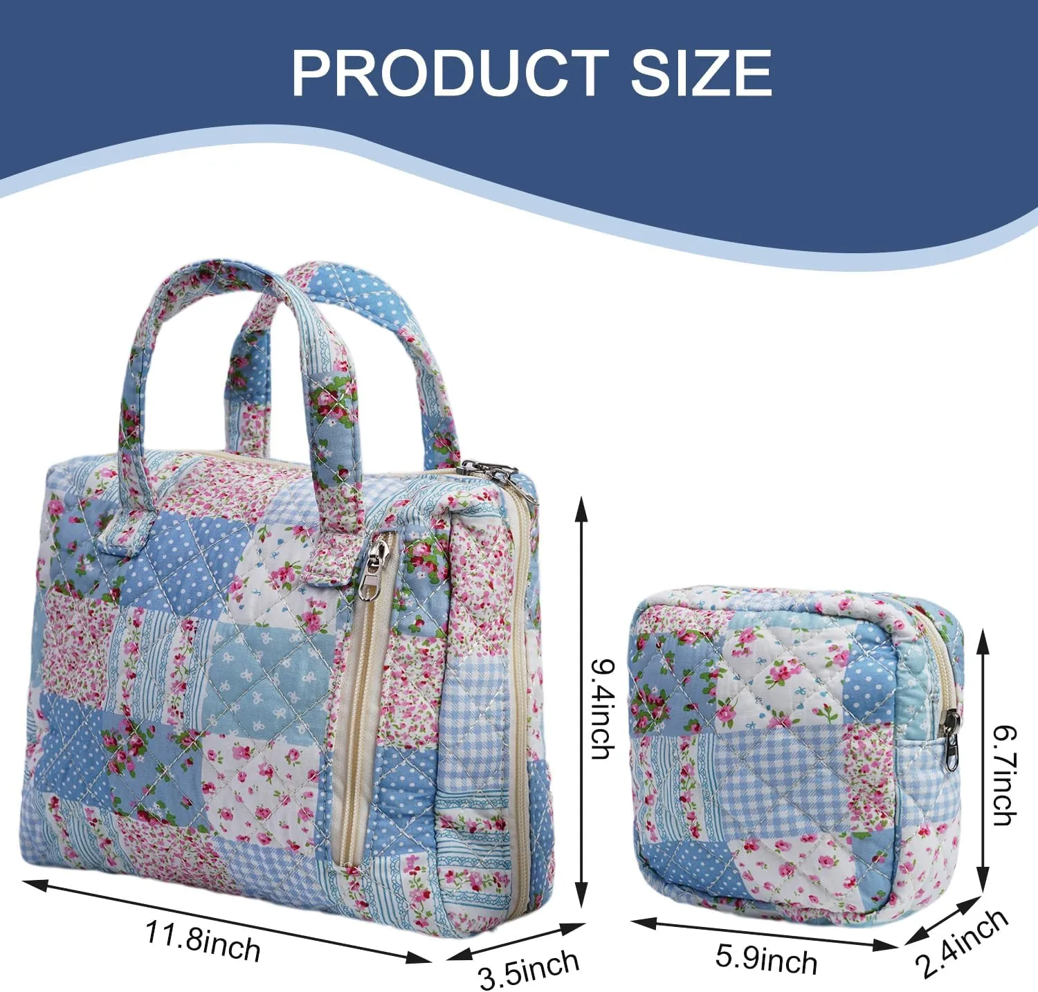 Cute Quilted Floral Makeup Bag(2Pcs)Coquette Aesthetic Cosmetic BagTravel Toiletry Bags Kawaii Aesthetic pouch for Women (15-GridRose)