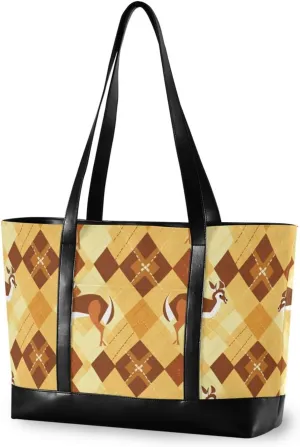 Deer Orange Cute Autumn professional canvas laptop tote bag with zipper tote bag for work for gym with lunch bolsa para computadora portatil mujer