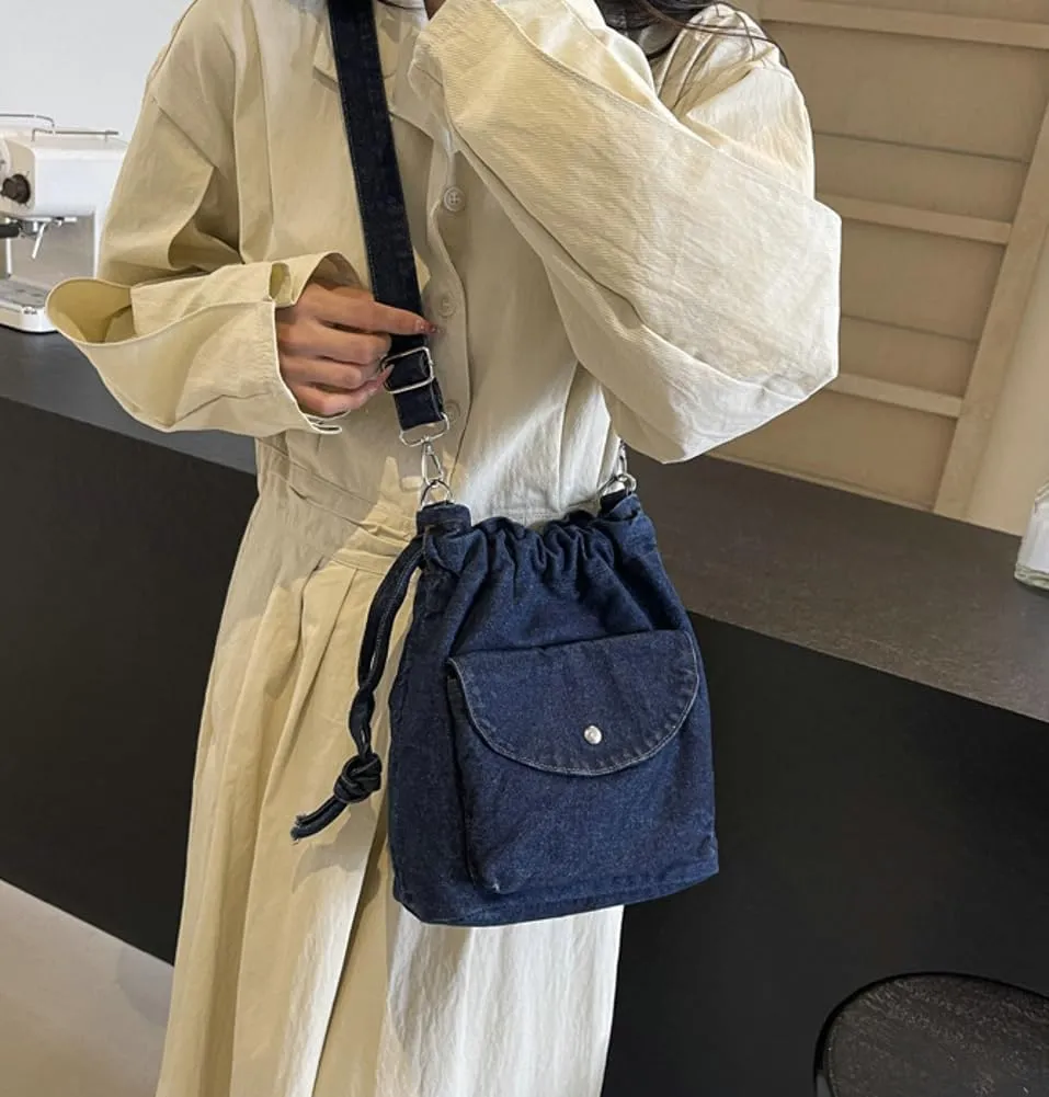 Denim Bucket Bags for Women Chic Y2K Purse Trendy Handbags Underarm Bag Satchel 2024